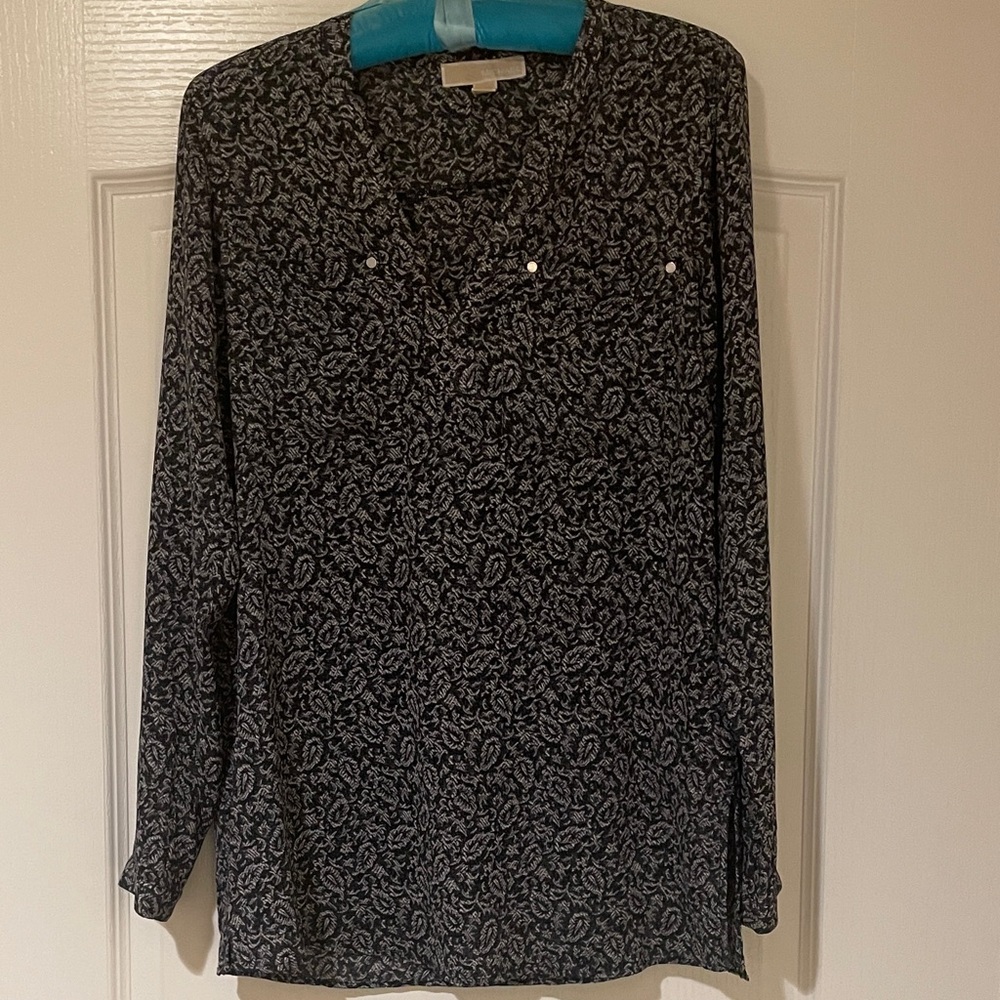 Michael Kors Black Floral-Print Long Sleeve Top